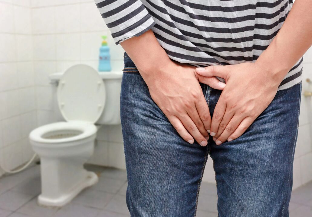 Cystitis in a man, accompanied by a frequent urge to urinate and pain